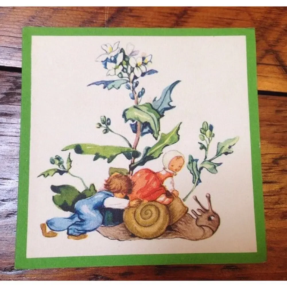 Vintage 1940s Brownie Baby Pixie Fairy Angel Children Snail Blank Greeting Card